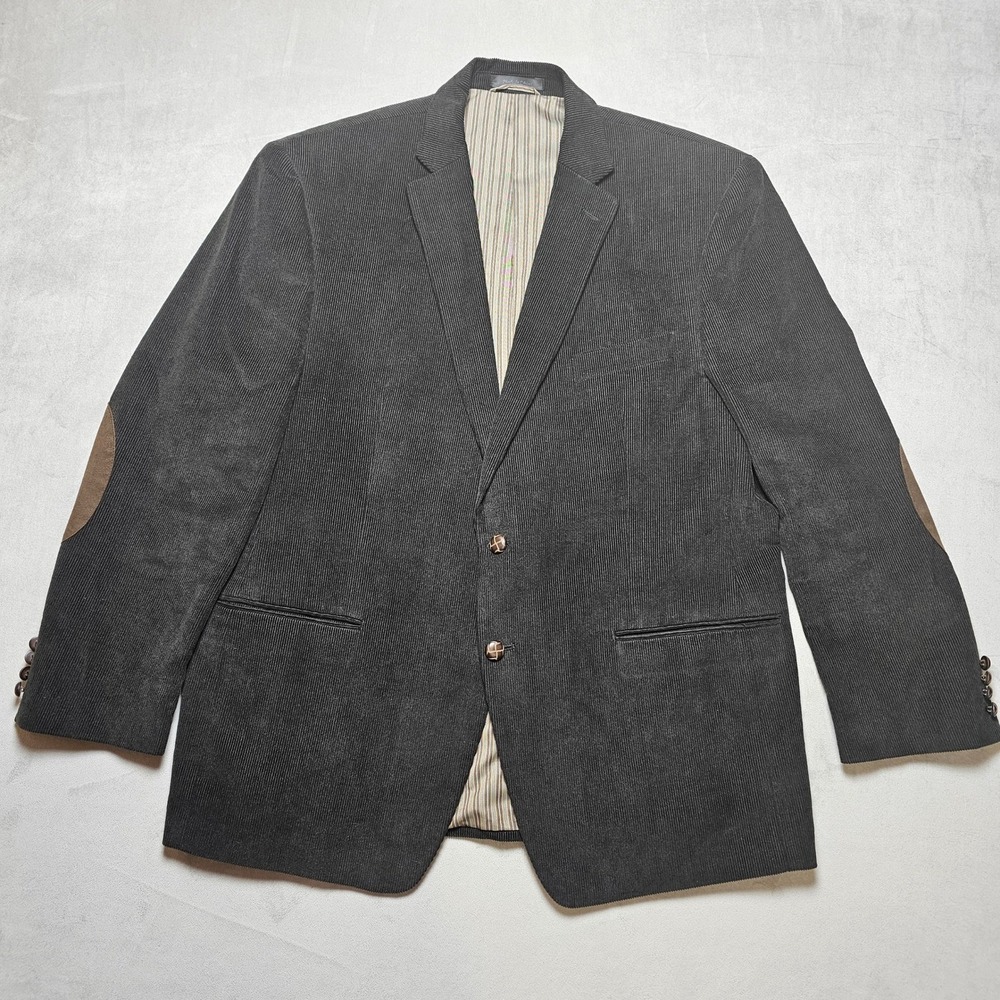 Chaps Mens 46R Charcoal Gray Corduroy Blazer Elbow Patches Sport Coat Jacket